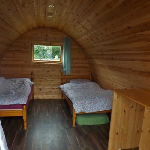 Interior of traditional glamping pod
