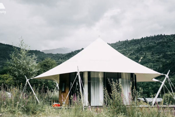 Luxury glamping tents at the mountain foot resort