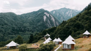 Luxury glamping tents at the mountain foot resort