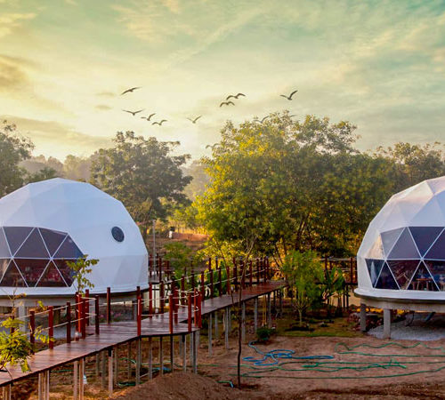 Two Luxury 7M Glamping Domes at a Resort
