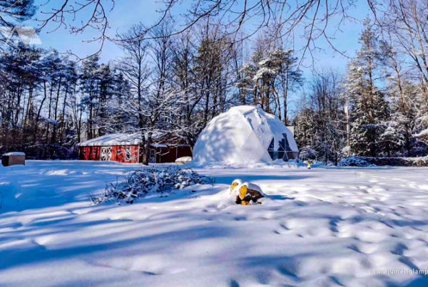 Stunning glamping dome in the extremely cold snow in Canada