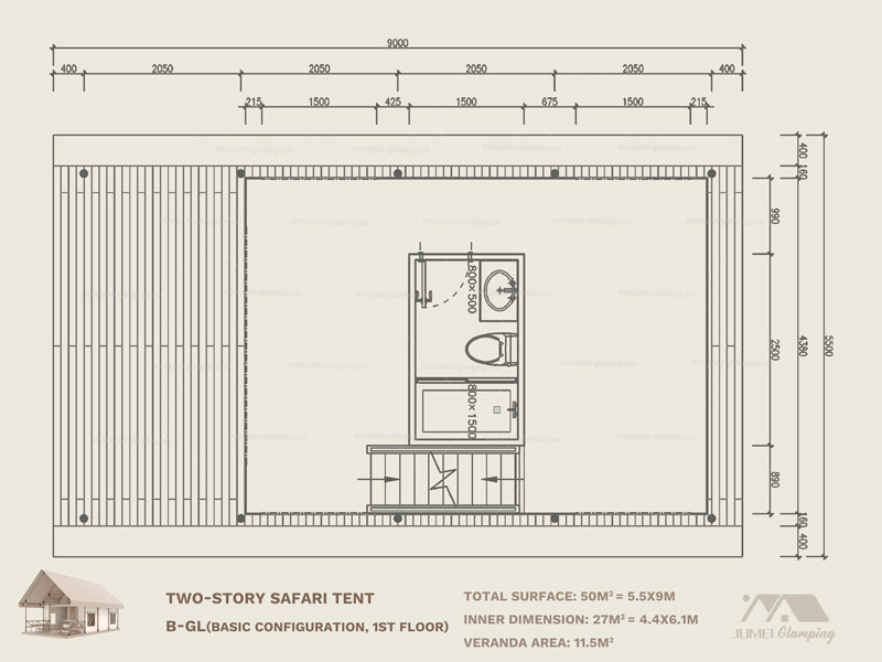 Two-Story Safari Tent Basic 1st Floor Sizes