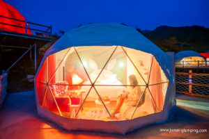 White Glamping Domes in the Night