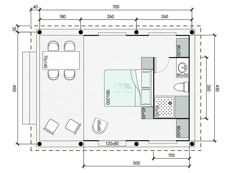Luxury Safari Tent B32 Floor Plan(2D)
