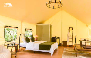 King size bed & Compact Bathroom in the Safari Tent