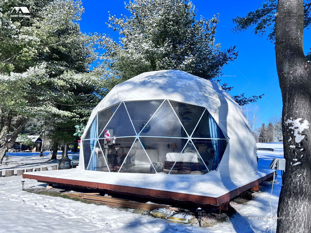 Glamping Dome in the Winter Snow